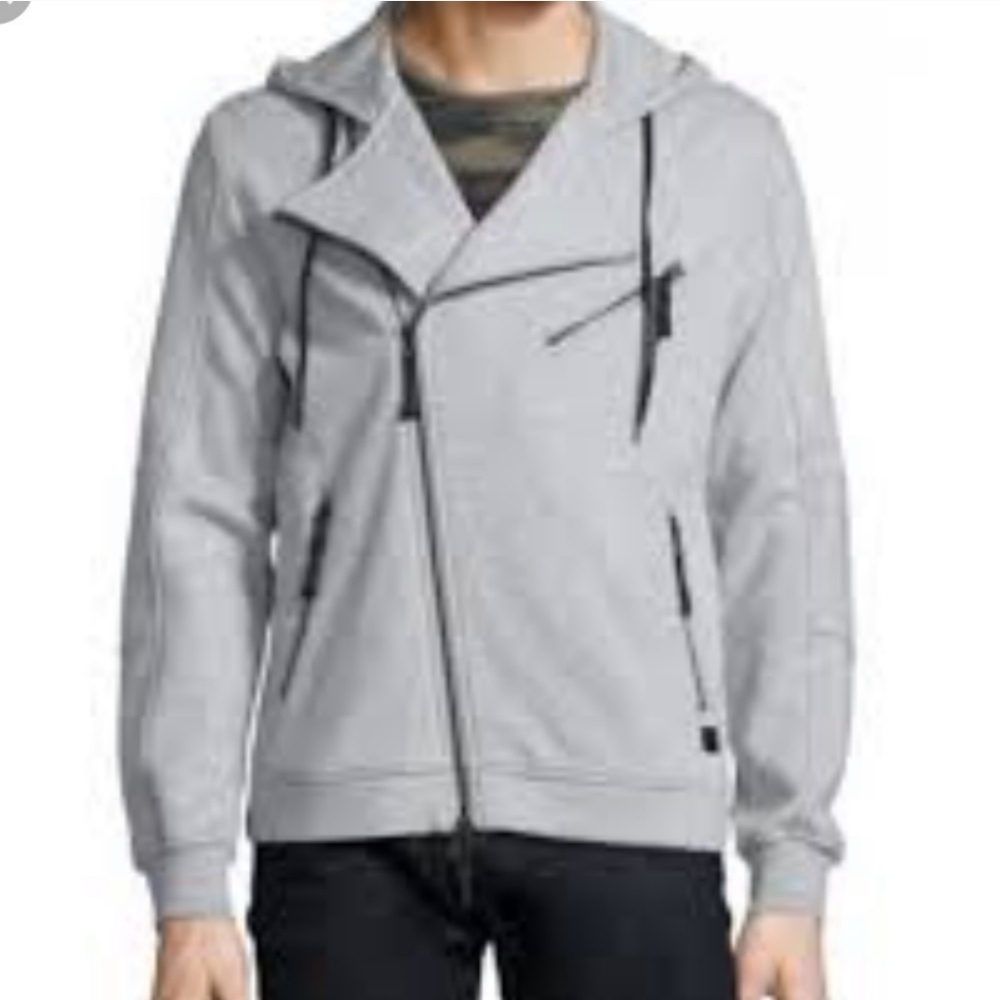 ☆☆ Saks Fifth Ave X Anthony Davis Heather Gray Fleece Moto Hooded Zip Size Small